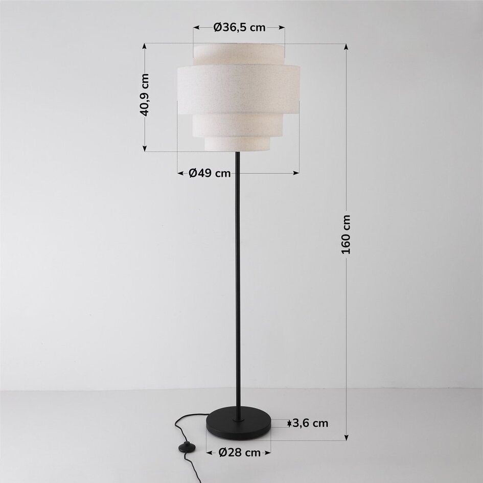 Moderne vloerlamp Zhuo zwart met linnen kap