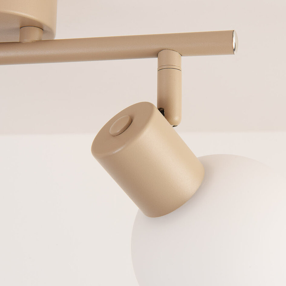 Draaibare plafondlamp Phiene met twee melkwitte glazen kappen - beige