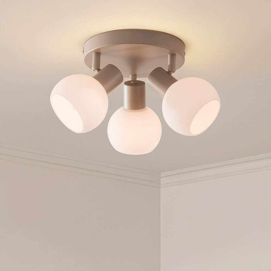 3-lichts draaibare plafondlamp Peri met melkwit glas - beige