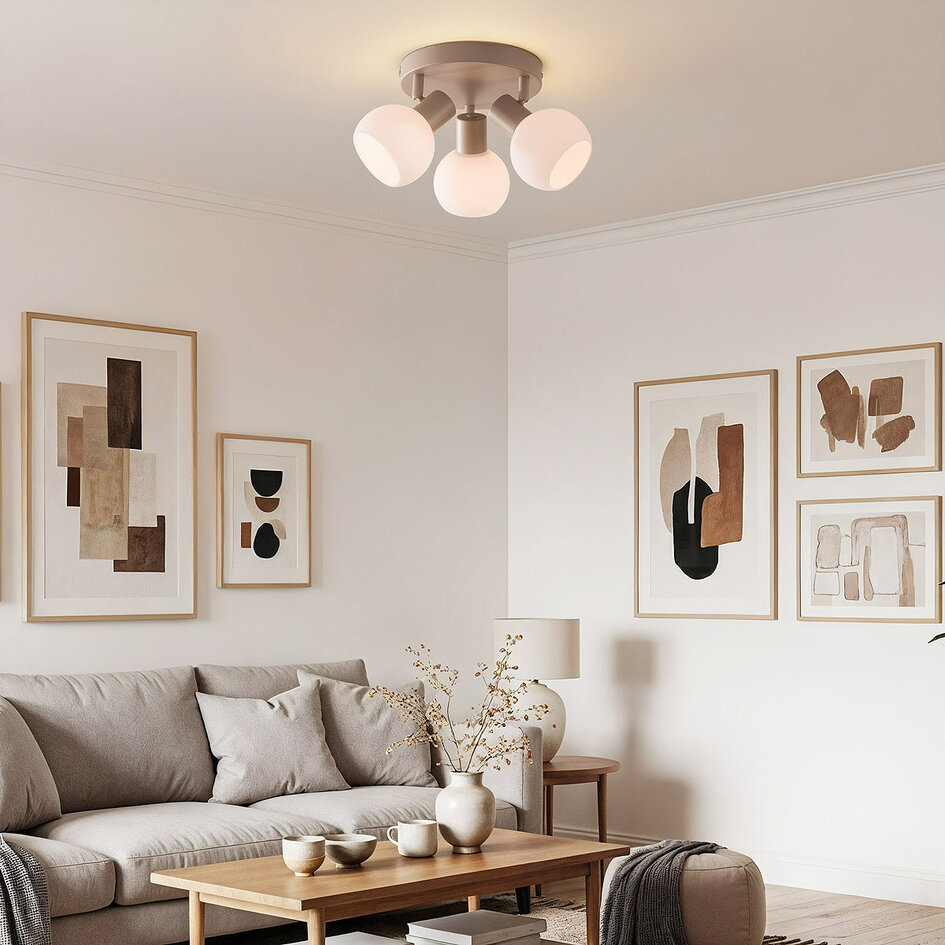 Plafonnier pivotant à 3 lumières Peri avec verre blanc laiteux - beige