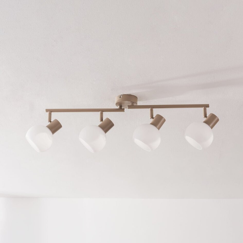 Plafonnier moderne Pela en verre laiteux à quatre spots orientables - beige