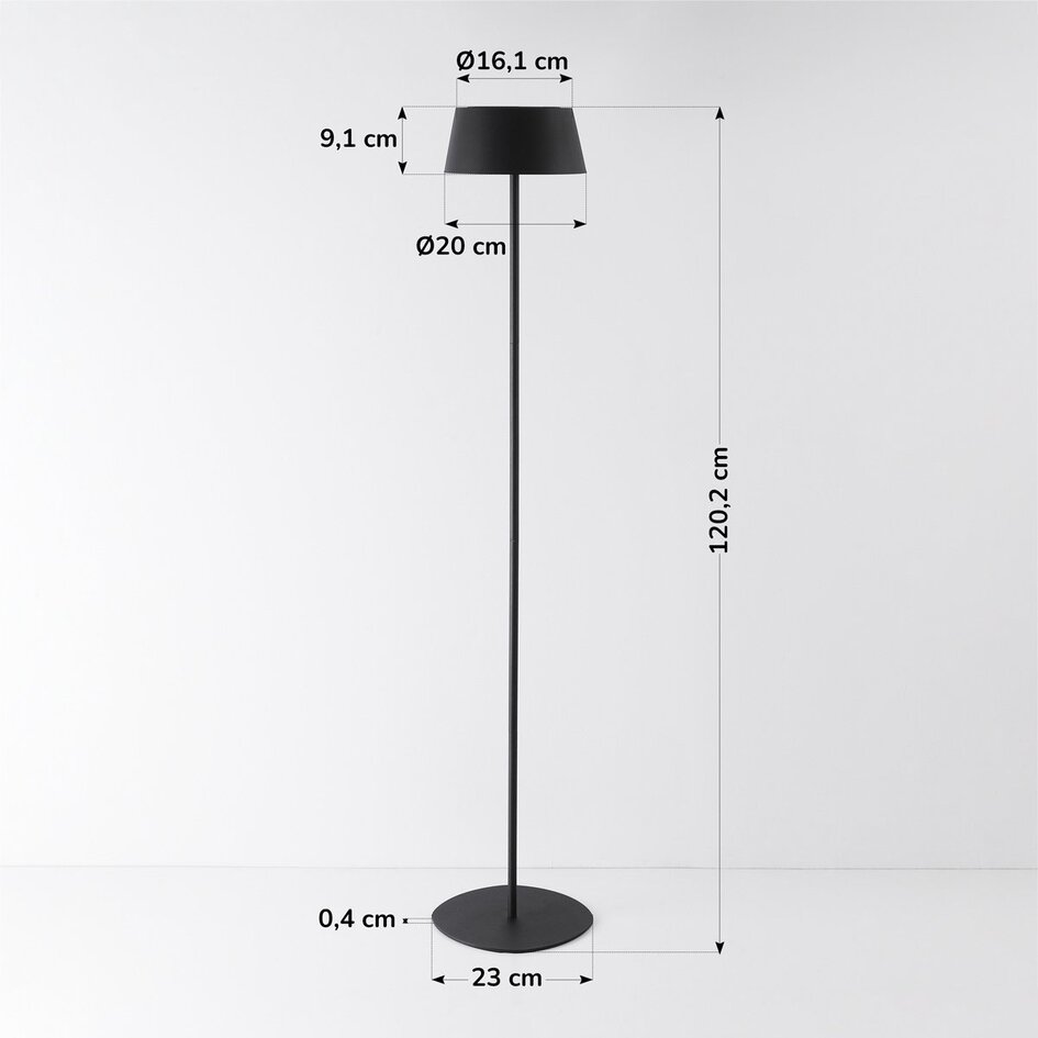 Lampadaire Rivet avec liseuse solaire rechargeable - noir