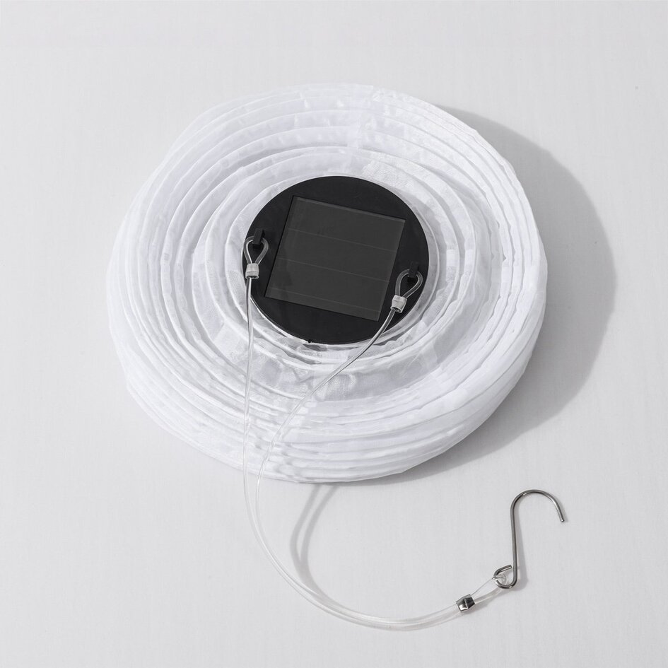 Lampion solaire Pyra - suspension solaire en nylon blanc