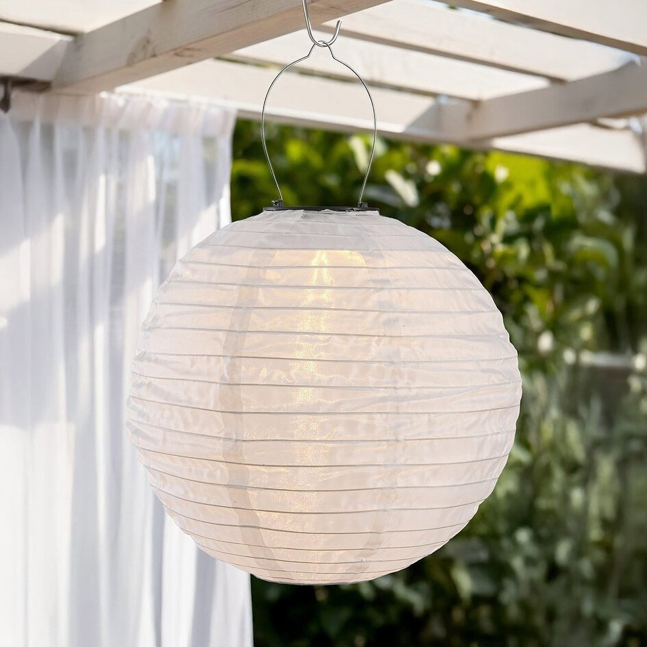 Solar lampion Kalor – hanglamp op zonne-energie van wit nylon Ø30 cm