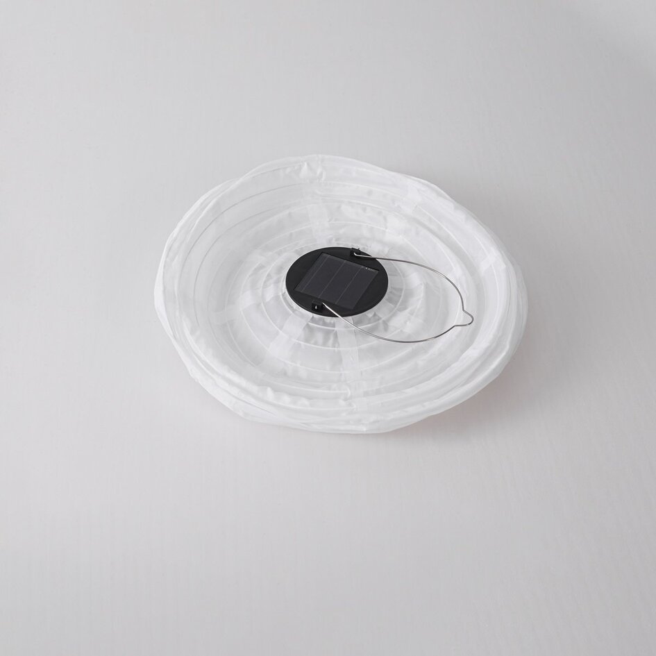 Solar lampion Kalor – hanglamp op zonne-energie van wit nylon Ø30 cm