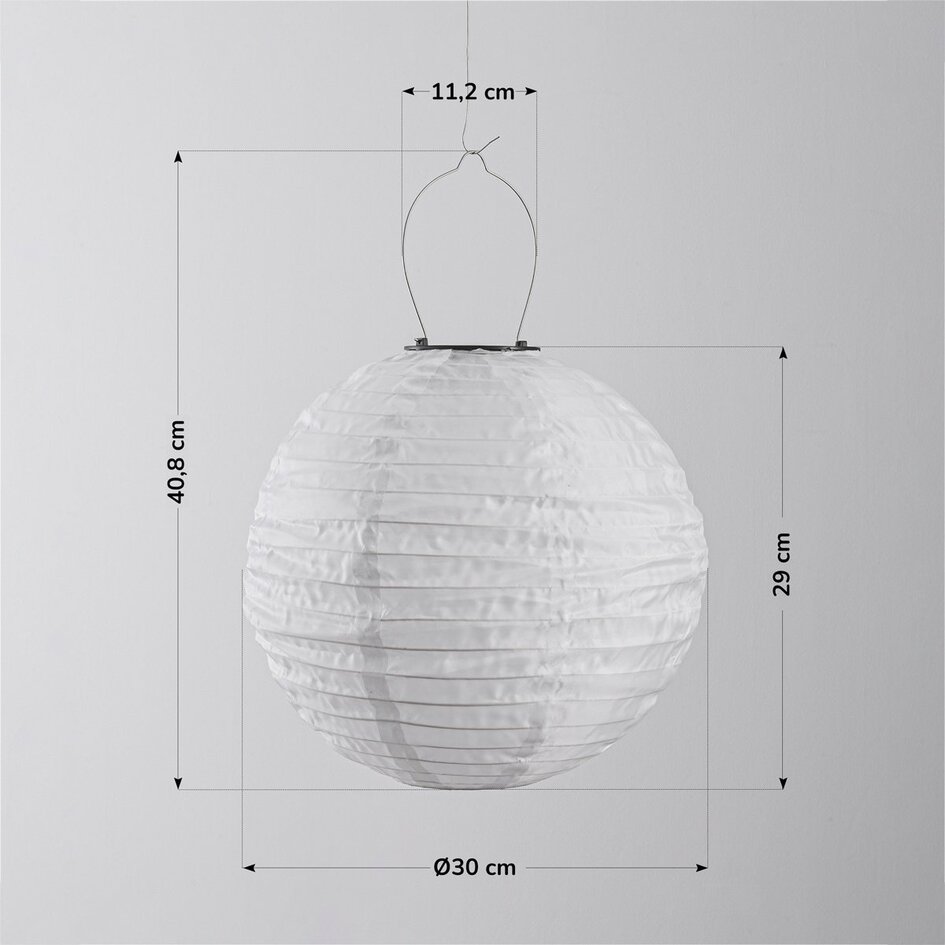 Solar lampion Kalor – hanglamp op zonne-energie van wit nylon Ø30 cm