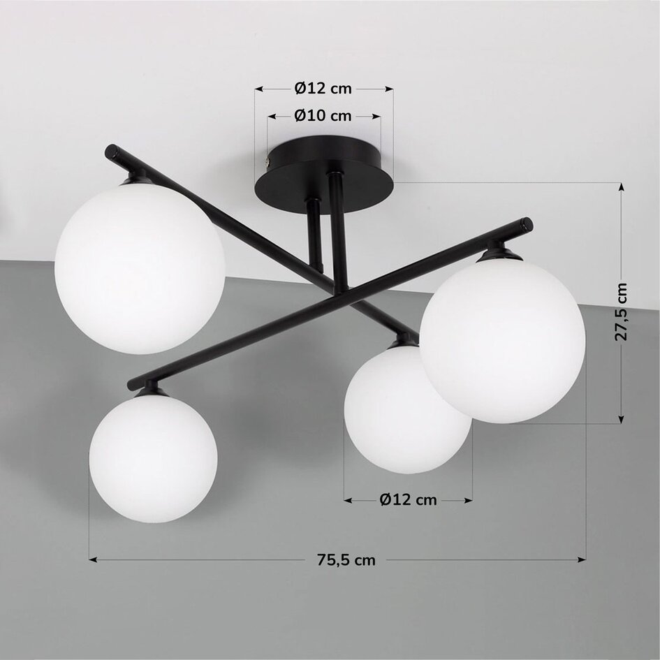 Plafonnier élégant, 4 lumières noir - Nymo