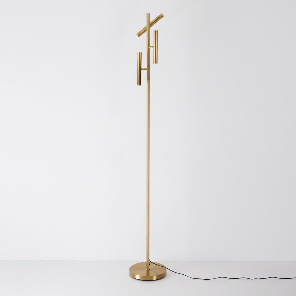 Luxe vloerlamp Zhan met drie draaibare spots, touch dimmer en up & down licht – goud