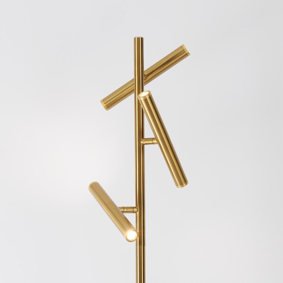 Lampadaire de luxe Zhan doré avec 3 spots, variateur tactile et éclairage haut/bas