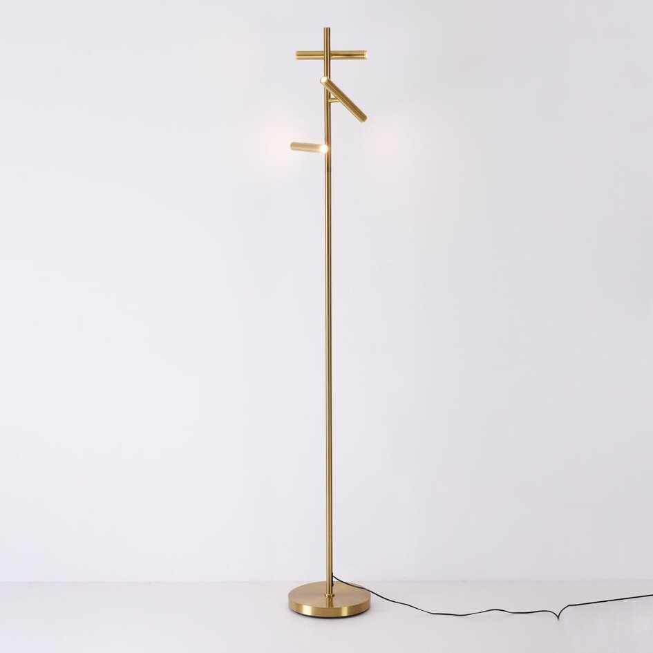 Lampadaire de luxe Zhan avec trois spots orientables et variateur tactile – doré