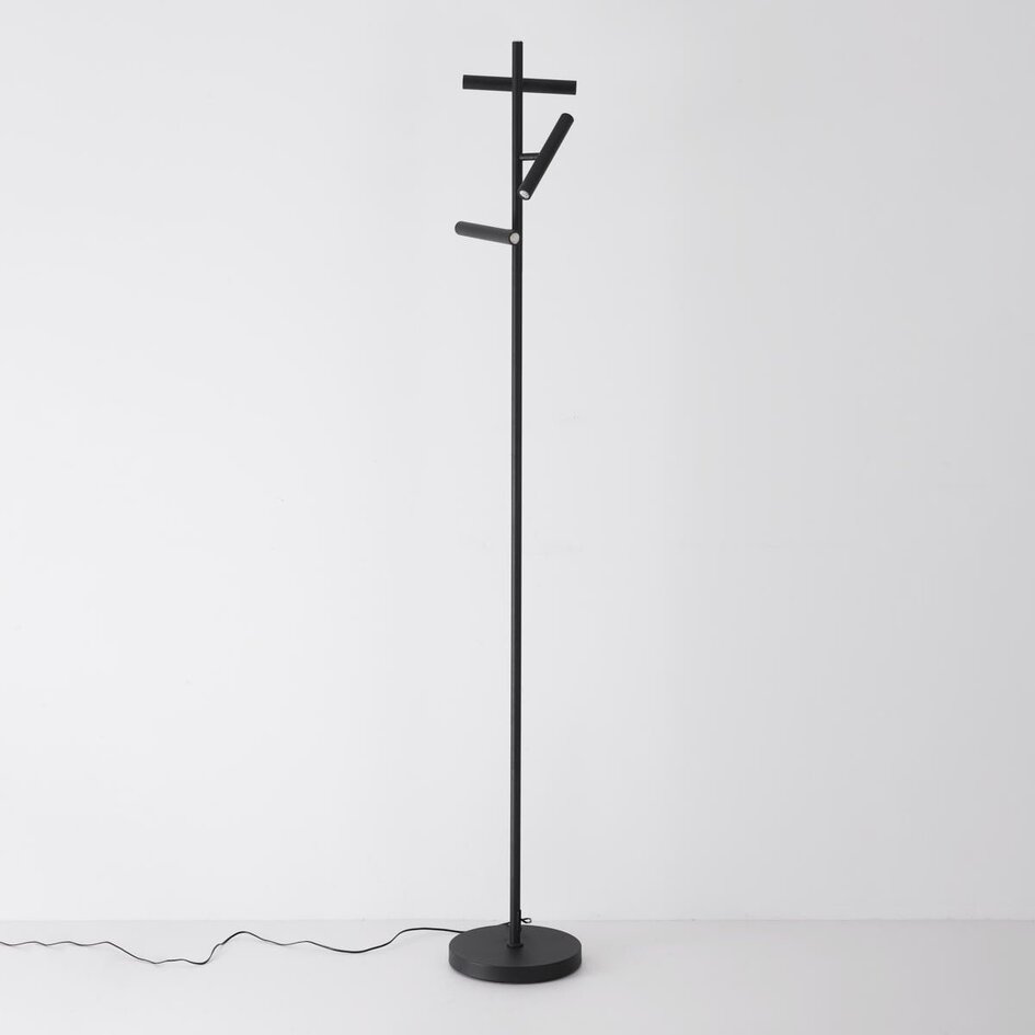 Lampadaire Zhan en noir à trois spots pivotants et variateur tactile