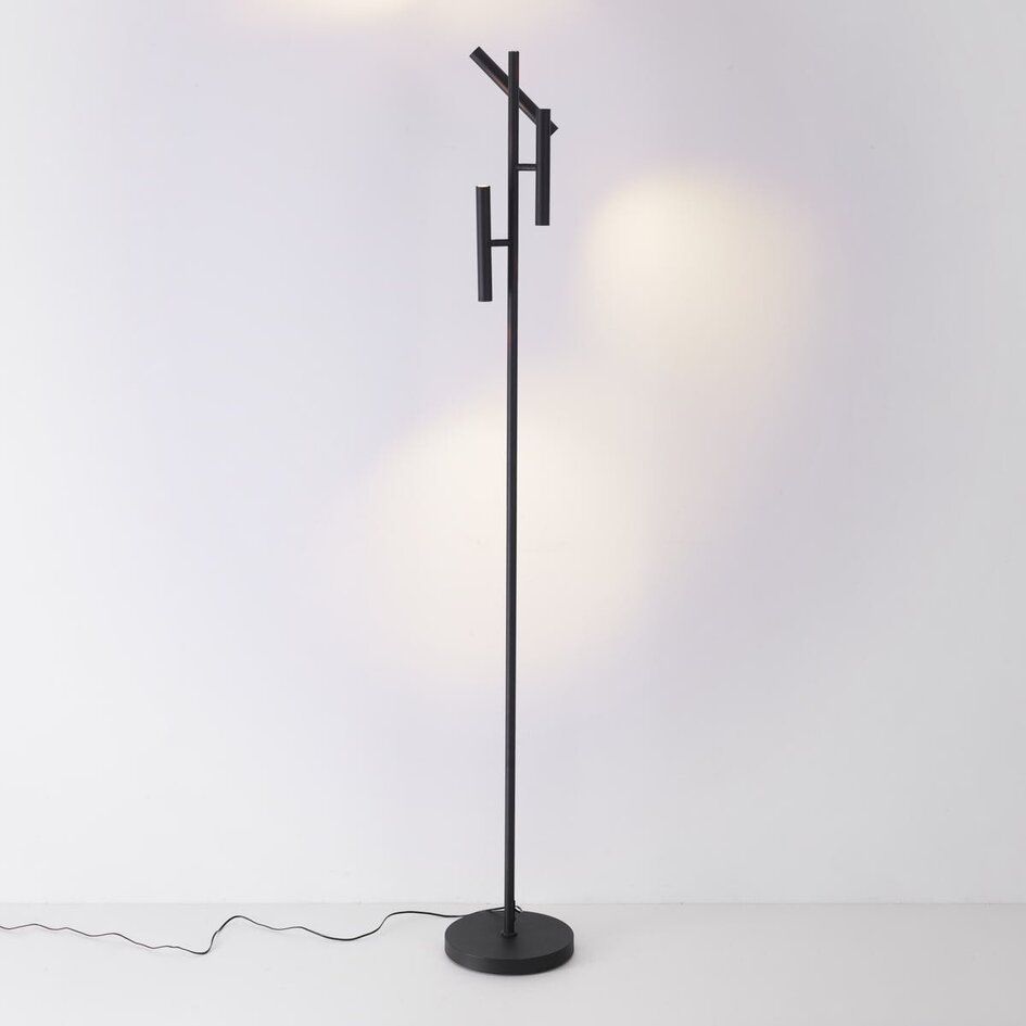 Lampadaire Zhan avec trois spots orientables et variateur tactile – noir