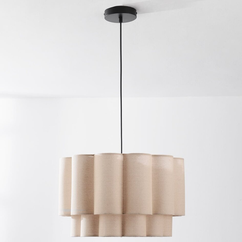 Suspension Japandi Hona - abat-jour double ondulé en lin beige