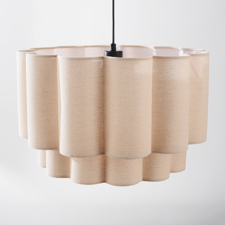 Suspension Japandi Hona - abat-jour double ondulé en lin beige