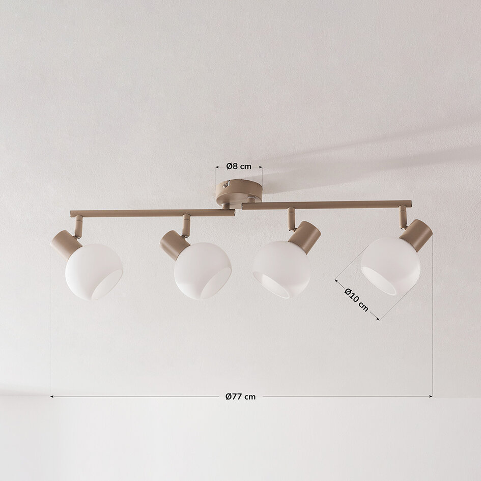 Plafonnier moderne Pela en verre blanc laiteux avec quatre spots orientables - beige