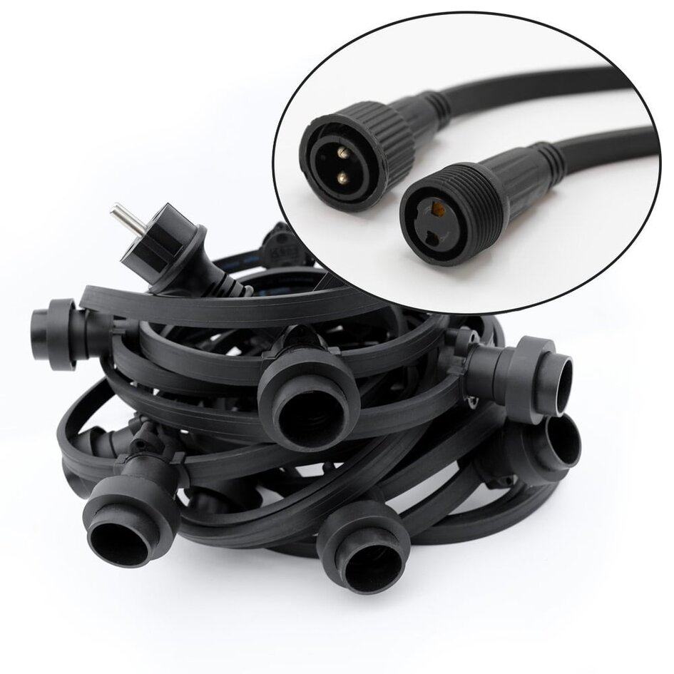 Prikkabel van 10 meter met stekker en 10, 15, 20 of 30 gemonteerde fittingen