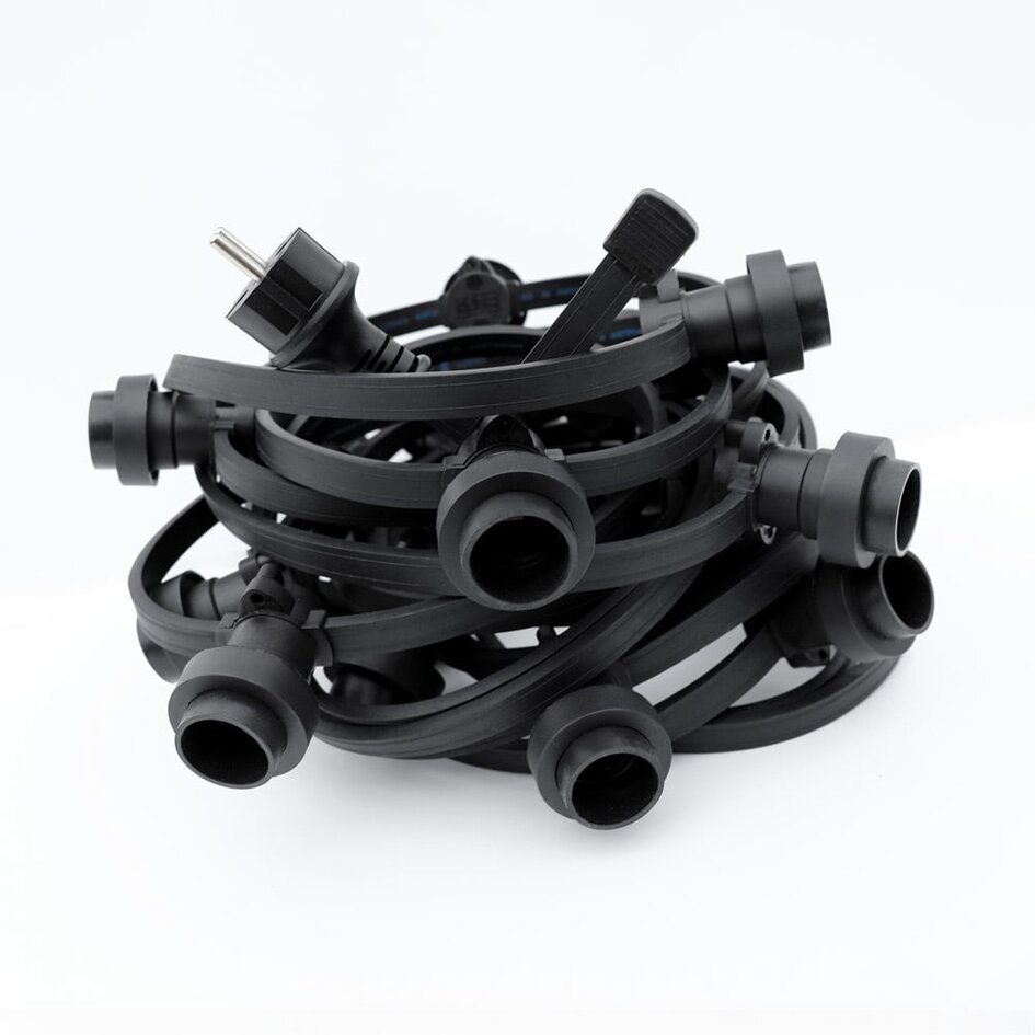 Guirlande guinguette de 25 mètre  avec fiche et raccords 25, 35, 50, 75 of 100 montés