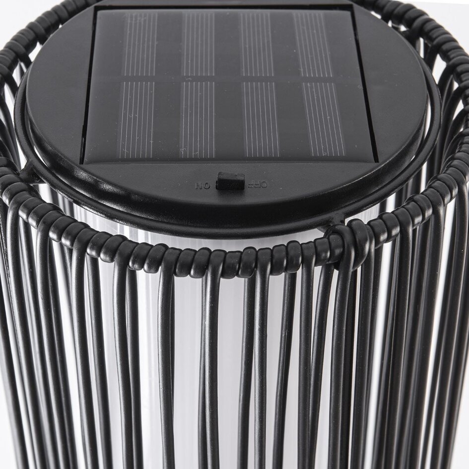 Lampe solaire sur pied Chara au design tressé noire, LED intégrée