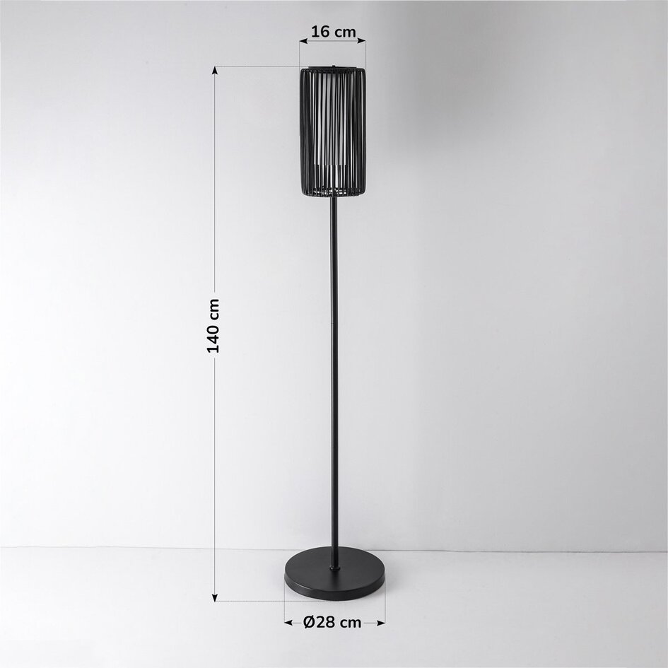 Lampe solaire sur pied Chara au design tressé noire, LED intégrée