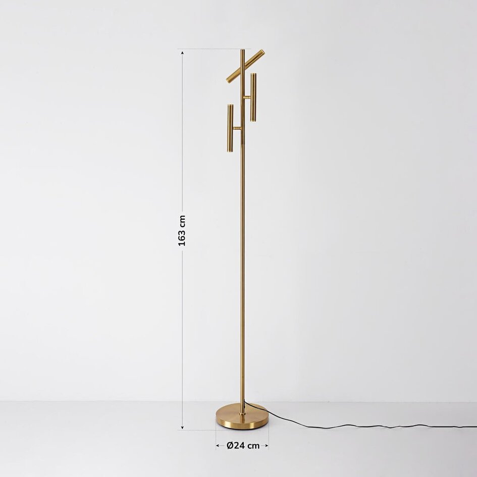 Luxe vloerlamp Zhan met drie draaibare spots, touch dimmer en up & down licht – goud