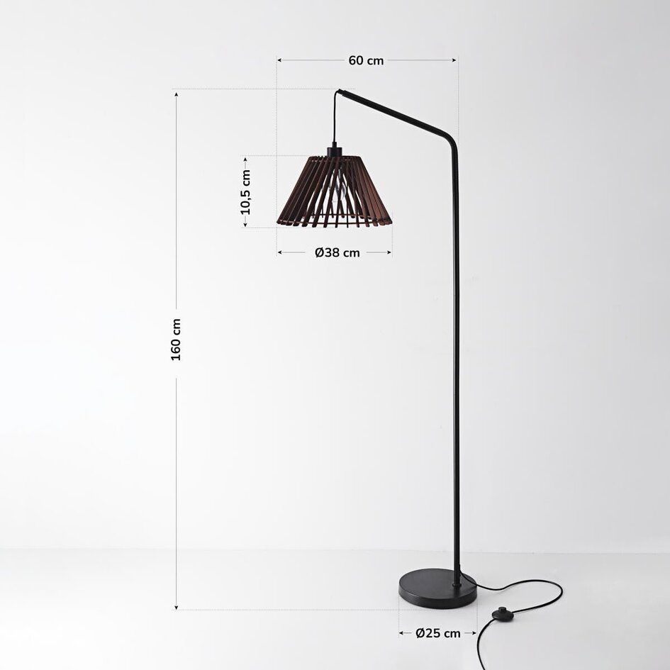 Lampadaire Ibis noir avec abat-jour en bois, 1 lumière