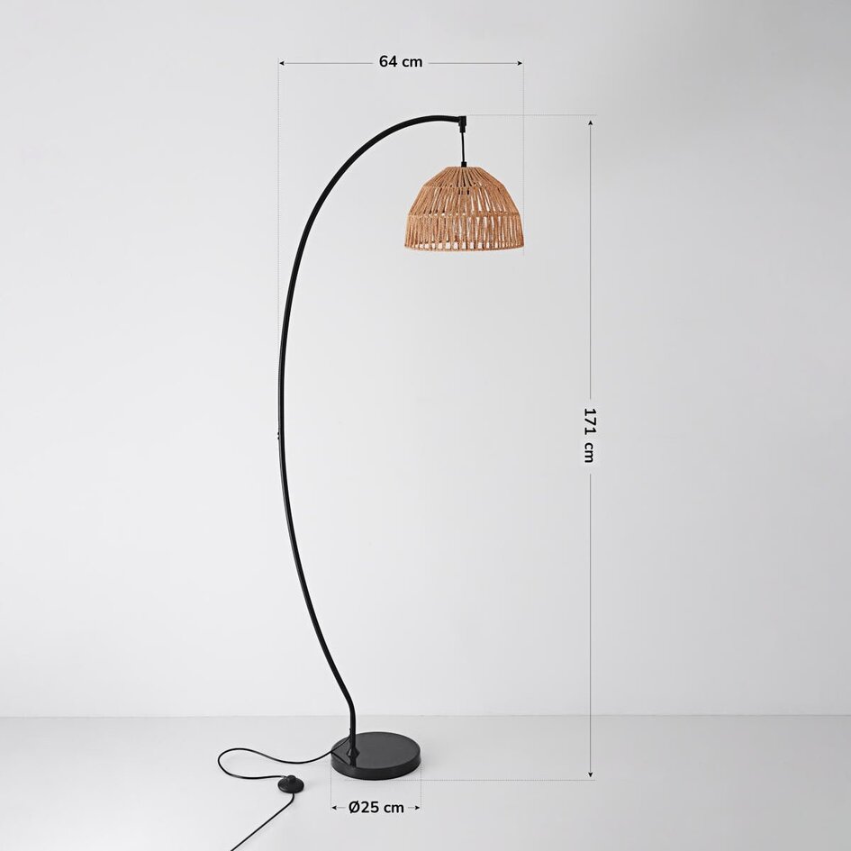 Lampe arquée moderne Estar avec abat-jour naturel et structure noire