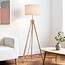 Scandinavische vloerlamp Tenir met houten driepoot en linnen kap