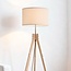 Lampadaire scandinave Tenir avec trépied en bois et abat-jour en lin