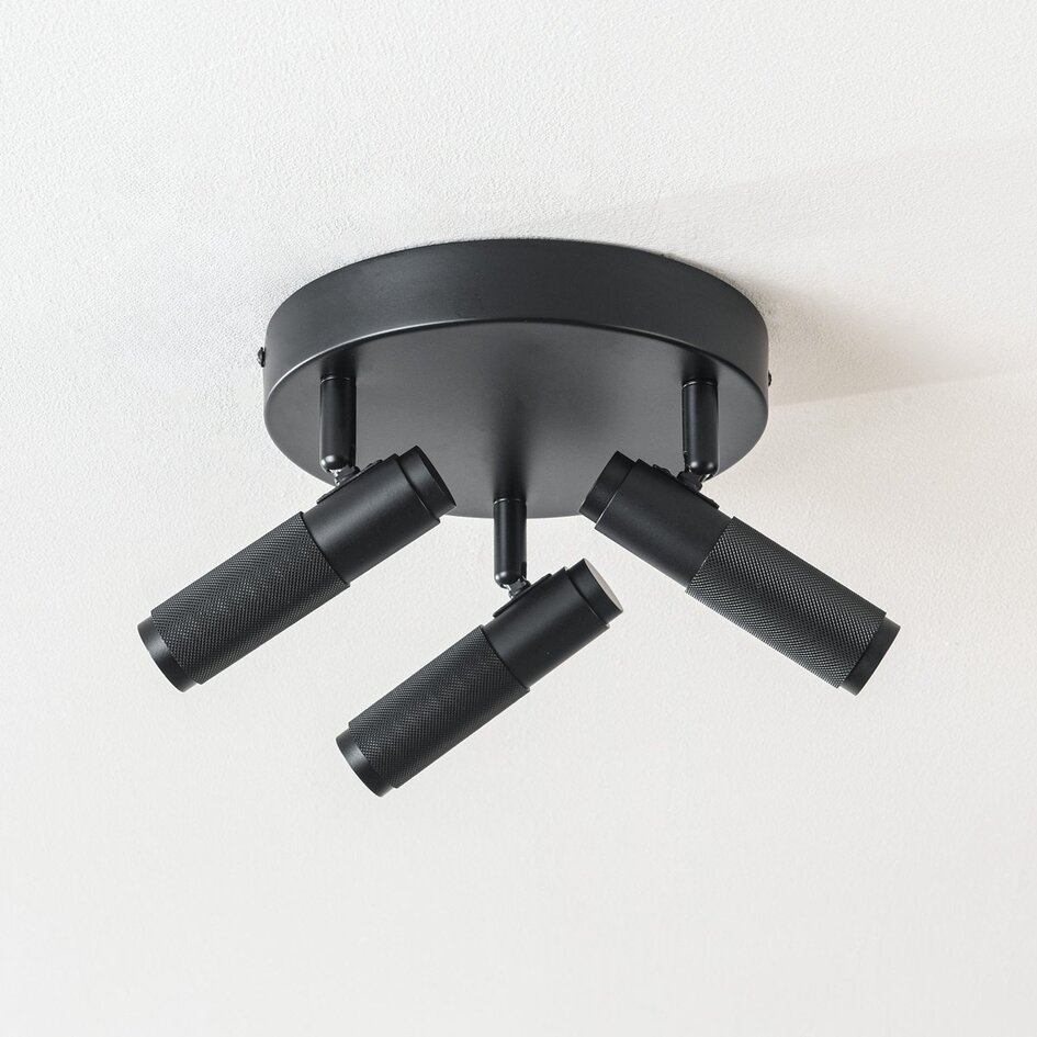 Industriële plafondlamp Axis met 3 draaibare spots in zwart