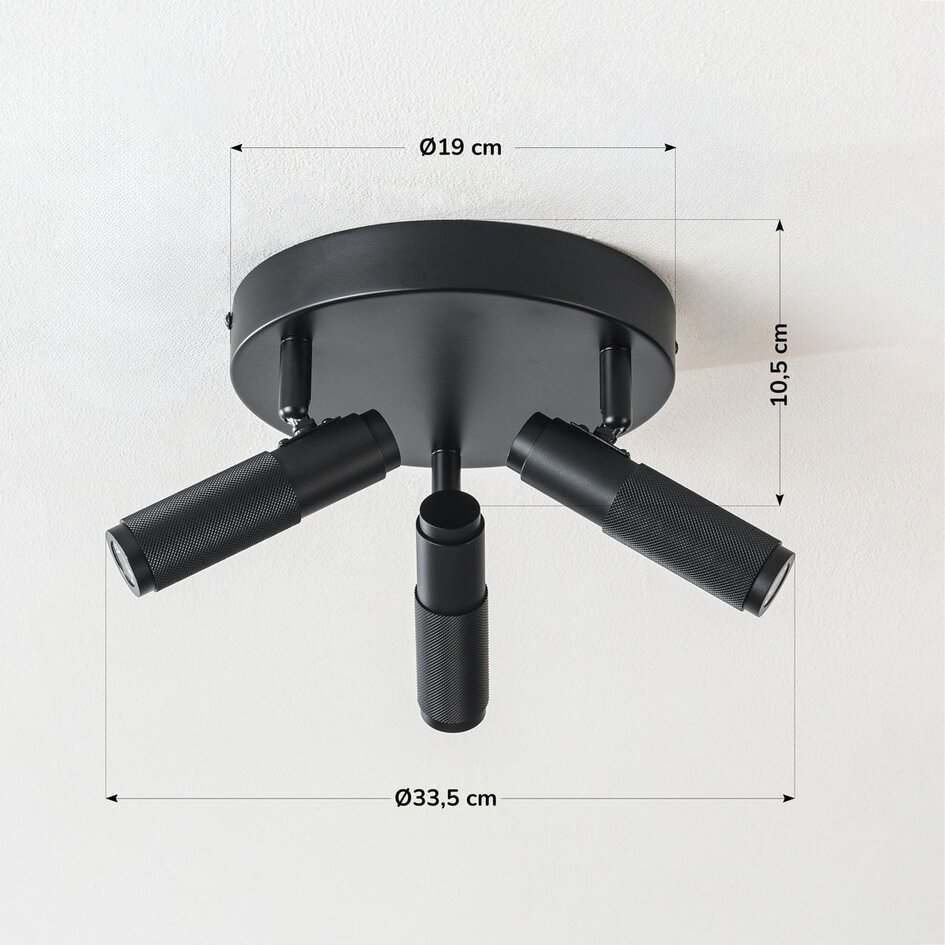 Industriële plafondlamp Axis met 3 draaibare spots in zwart