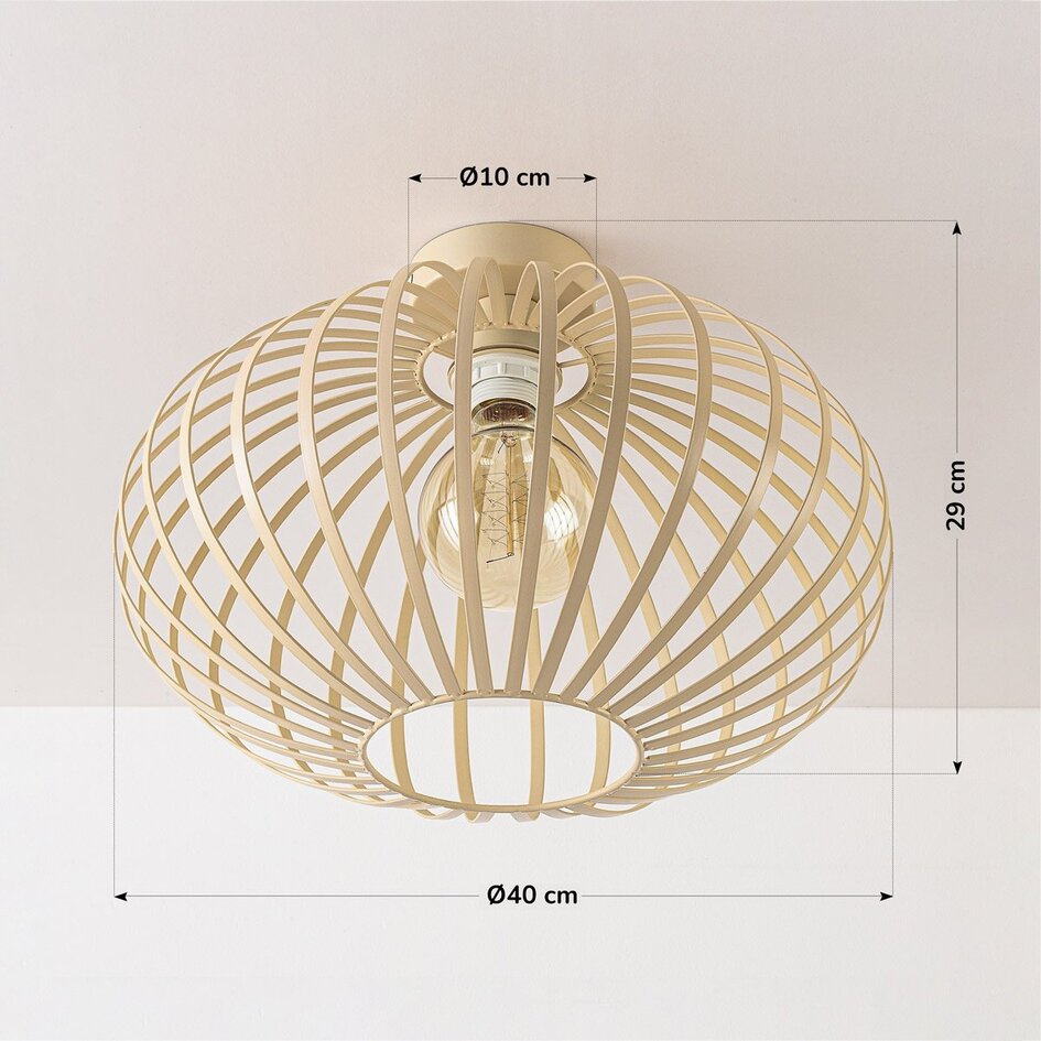 Plafondlamp Grata in beige met open metalen frame
