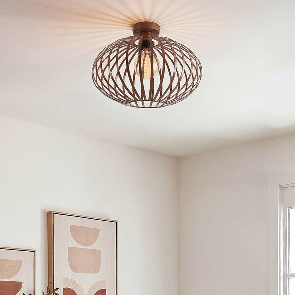 Plafondlamp Grata in bruin met open metalen frame