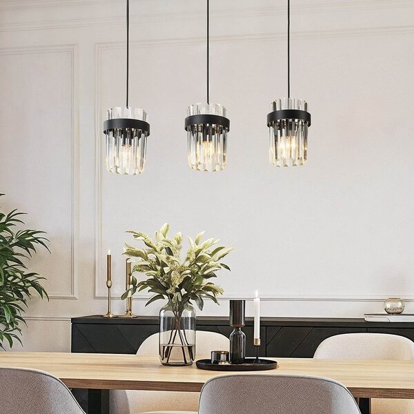 Suspension moderne à 3 lumières Elvira avec verre transparent luxueux