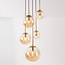 Suspension Marui à 5 lumières avec boules en verre ambré et accents dorés