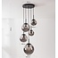 Hanglamp Marui met vijf smoke glazen bollen en zwarte details