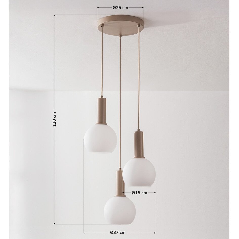 Suspension Imme à 3 lumières - beige, globes en verre laiteux