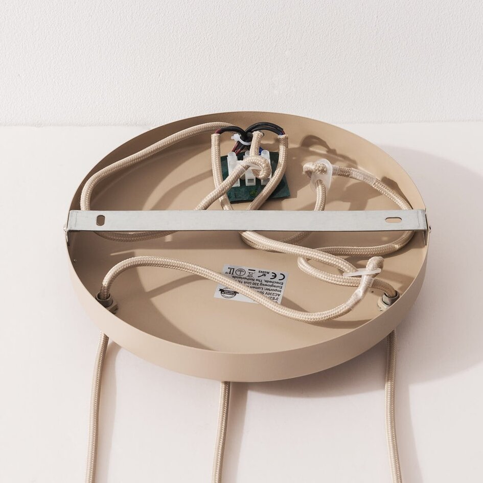 3-lichts beige hanglamp Imme met melkwitte glazen kappen