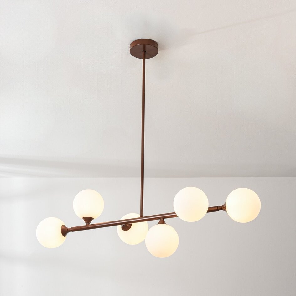 Design hanglamp Aster - bruin met melkwit glas, 6-lichts