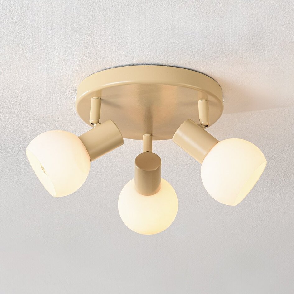 Plafonnier 3 lumières Orlando - beige avec verre blanc laiteux