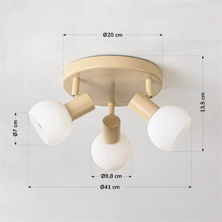 3-lichts plafondlamp Orlando - beige met melkwit glas
