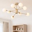 8-lichts plafondlamp Idaho - beige met melkwit glas