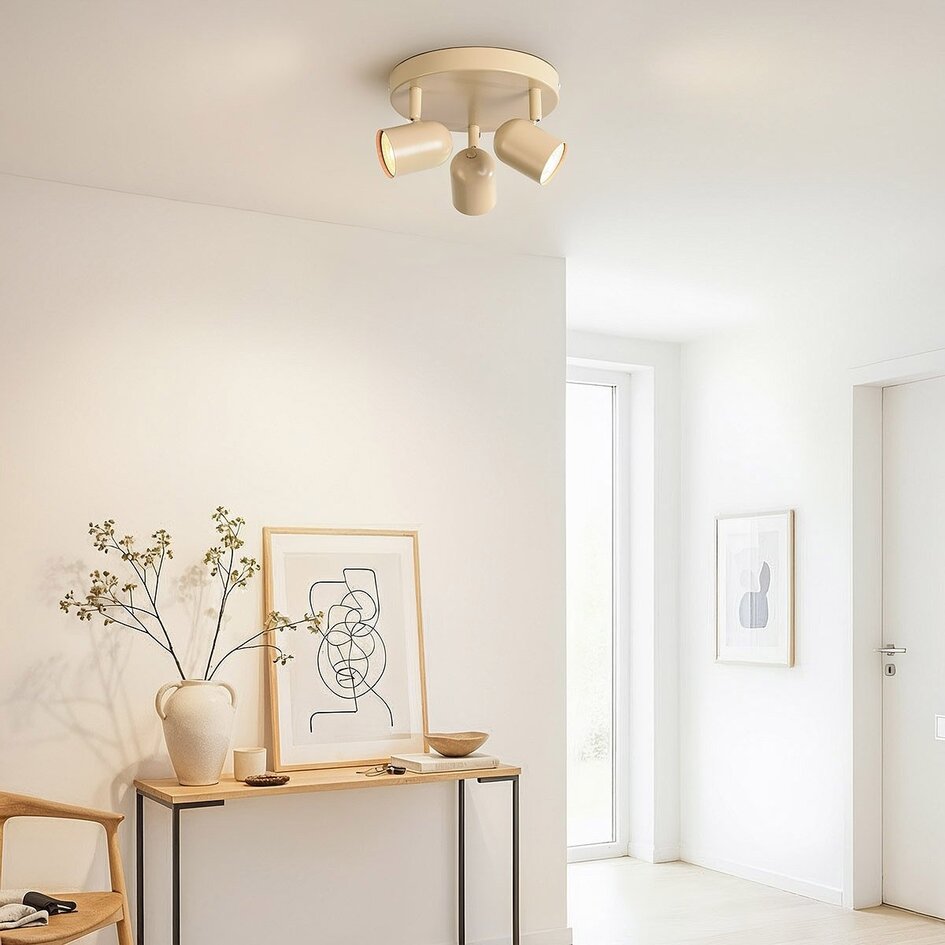 3-lichts beige plafondlamp met verstelbare spots - Caro