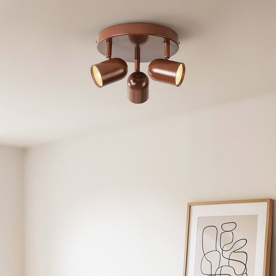 3-lichts plafondlamp Caro in bruin met verstelbare spots
