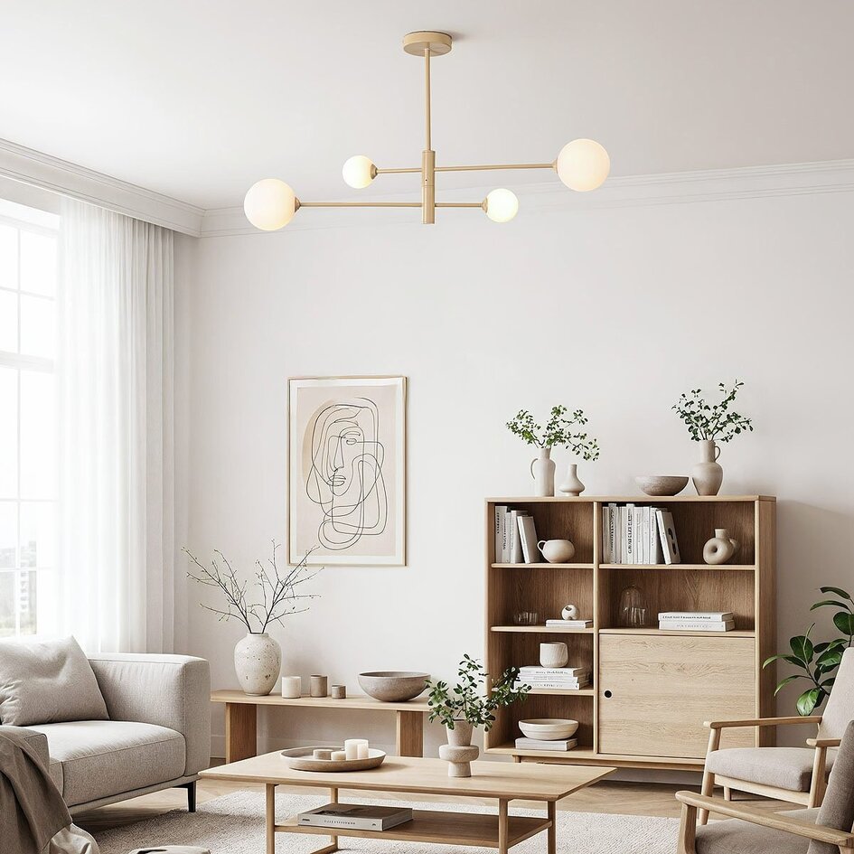 Plafonnier beige Stiri 4 lumières avec verre blanc laiteux