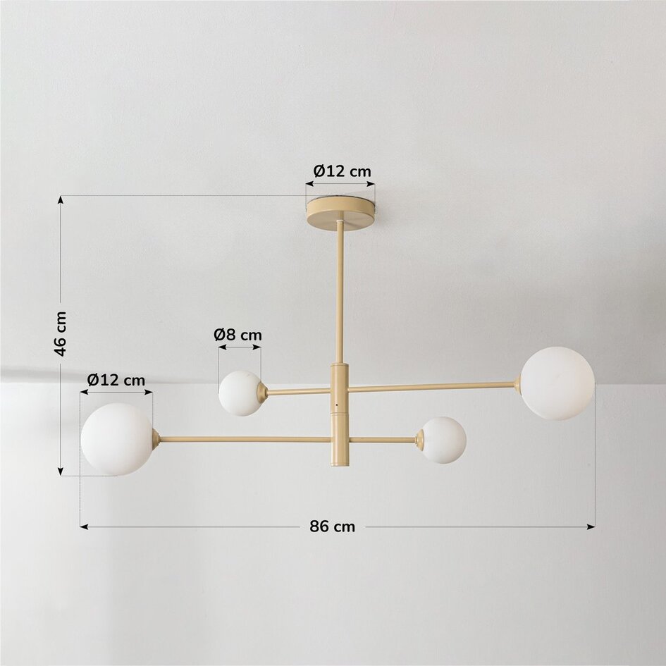 Beige plafondlamp Stiri 4-lichts met melkwit glas