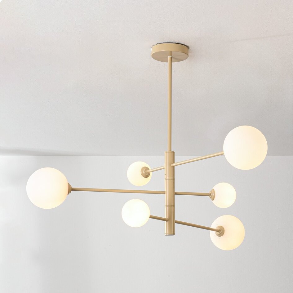 Plafonnier design Sest beige avec verre blanc laiteux - 6 lumières