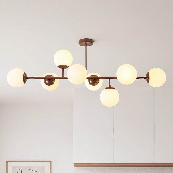 Design plafondlamp Osem bruin met melkwit glazen bollen - 8-lichts