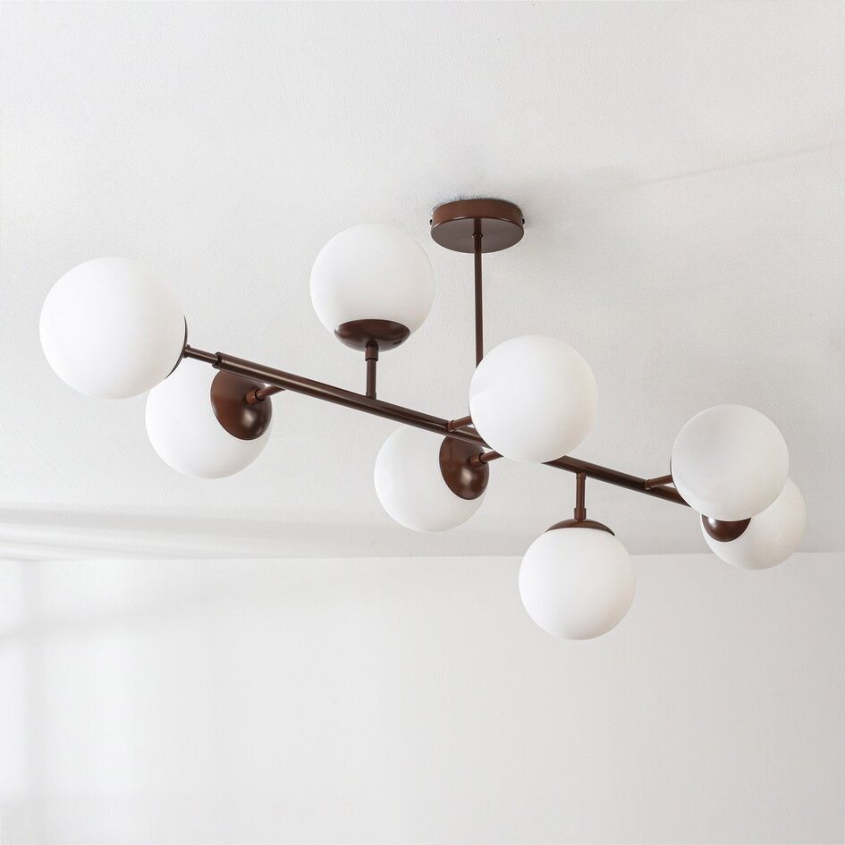 Design plafondlamp Osem bruin met melkwit glazen bollen - 8-lichts