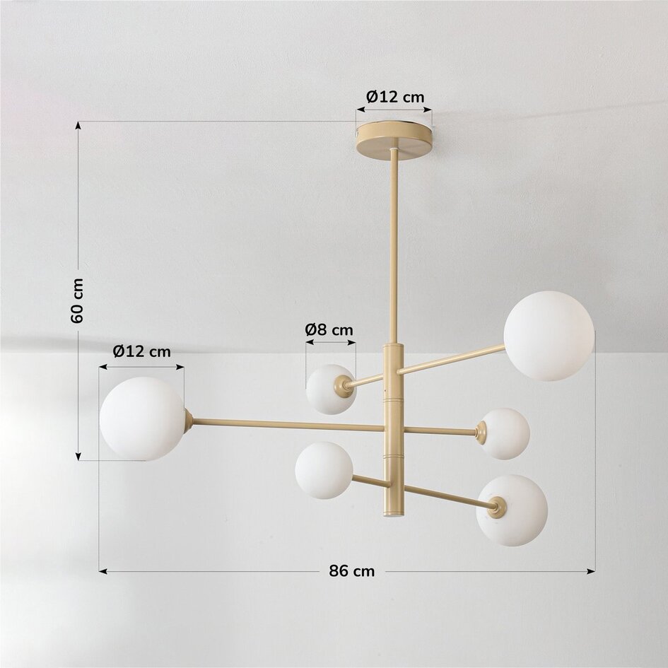 6-lichts plafondlamp Sest - beige met melkwit glas