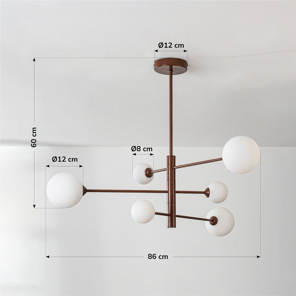 Plafonnier design Sest brun avec verre blanc laiteux - 6 lumières
